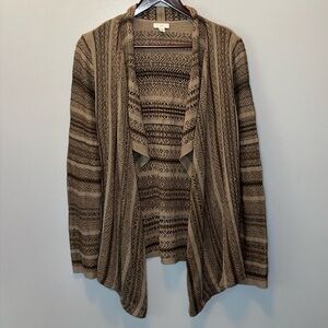 J. Jill Open Front‎ Knit Cardigan Tan & Brown Size M Petite